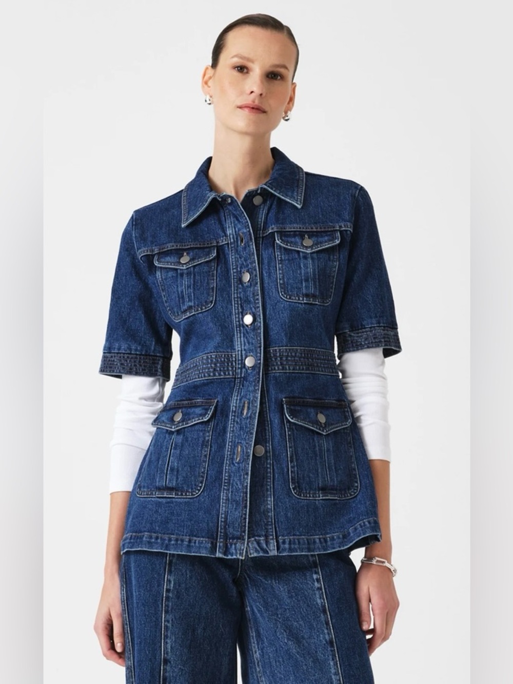 Seventy + Mochi Ani Half Sleeve Denim Jacket in Idaho Blue NWT XS